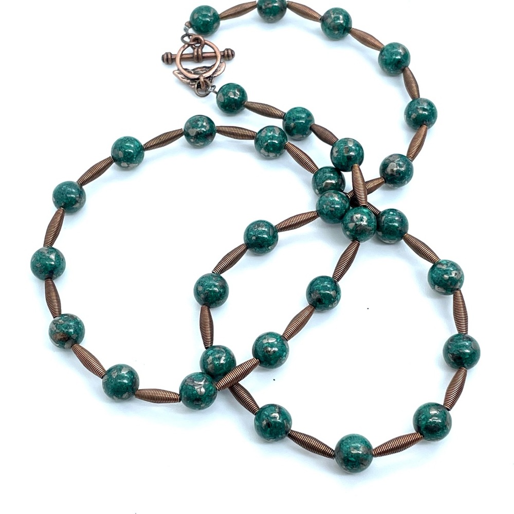 Handmade Green and Copper 29” Necklace